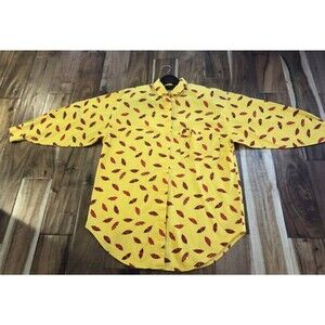 PASTA Crazy 80s Yellow Red Lips Button-Up Shirt Sz Small RARE Lipstick y2k VGT